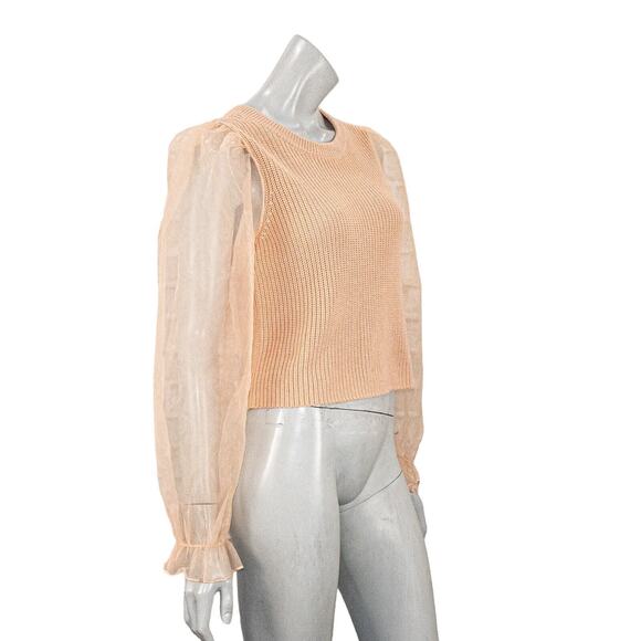 MAJORELLE Kinship Sweater Sheer Sleeves in Peach Knit Women's size Small - Picture 3 of 10